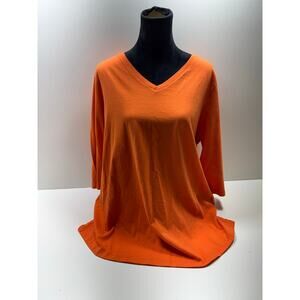 Woman Within V Neck 3/4 Sleeve T Shirt 23/24 1X Casual Orange Cotton Spring